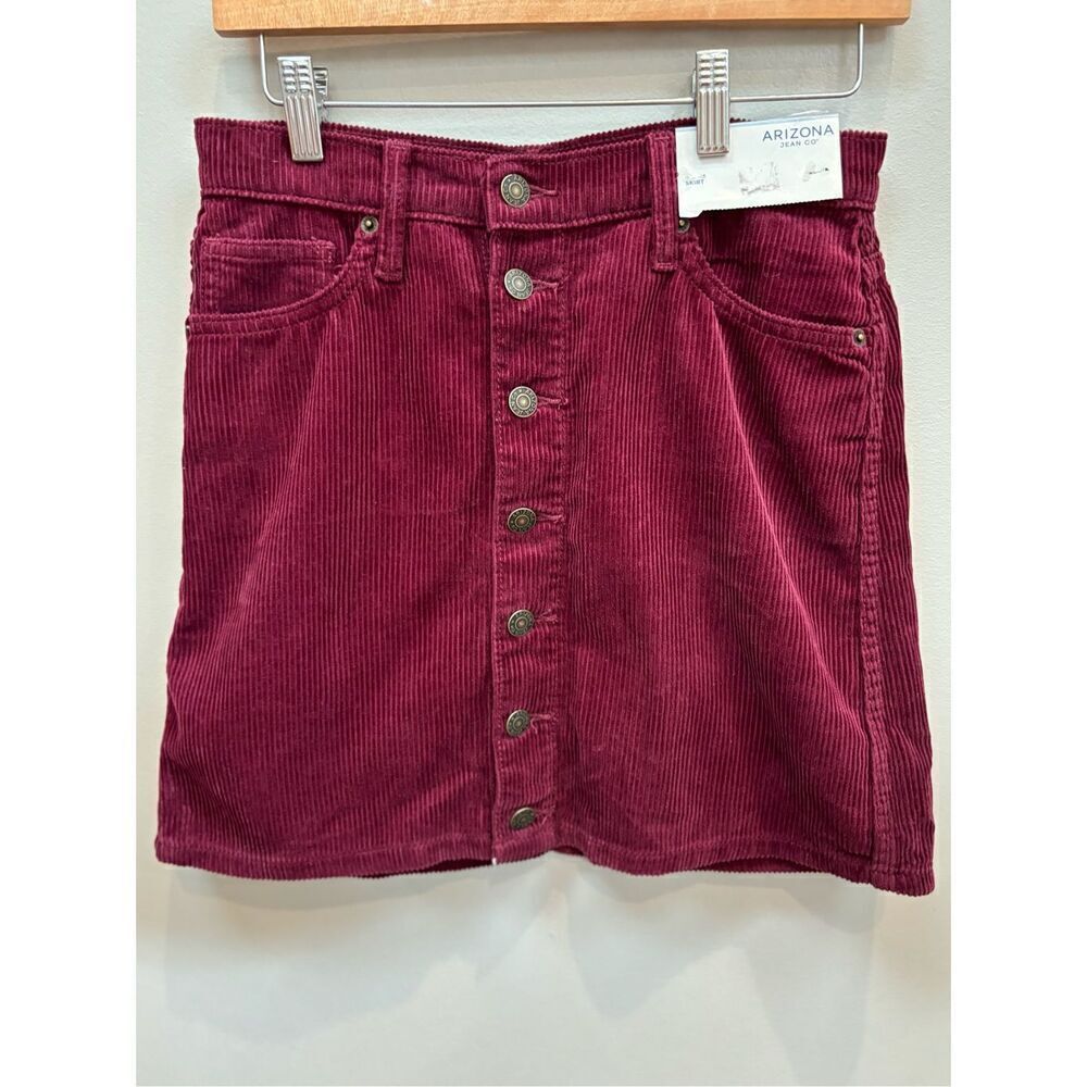 Arizona NWT juniors 1 burgundy button front corduroy cotton mini skirt w-front b